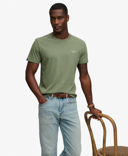 Superdry Essential Serif Logo Embroidered T-Shirt - Laurel Khaki/Chalk