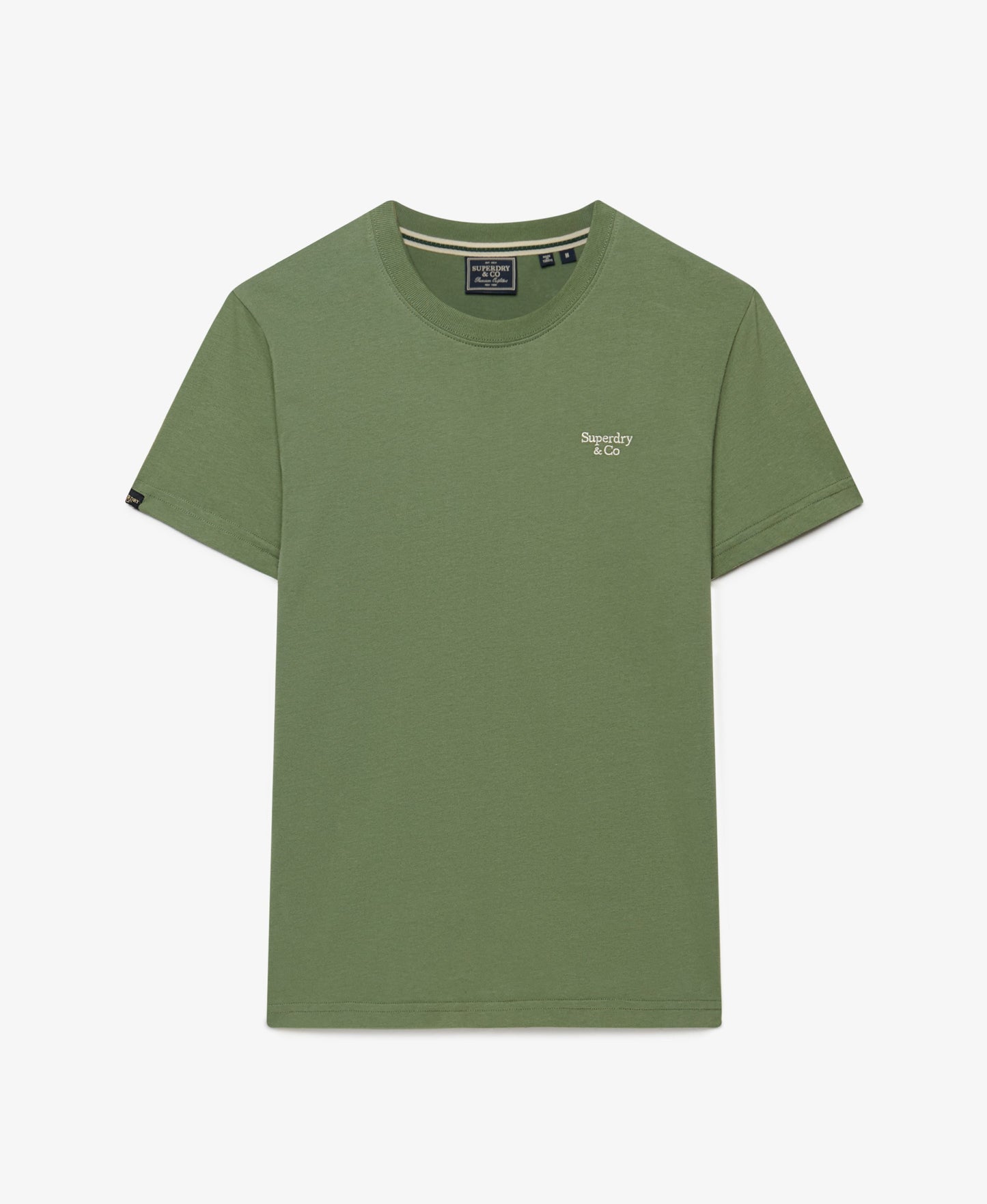 Superdry Essential Serif Logo Embroidered T-Shirt - Laurel Khaki/Chalk