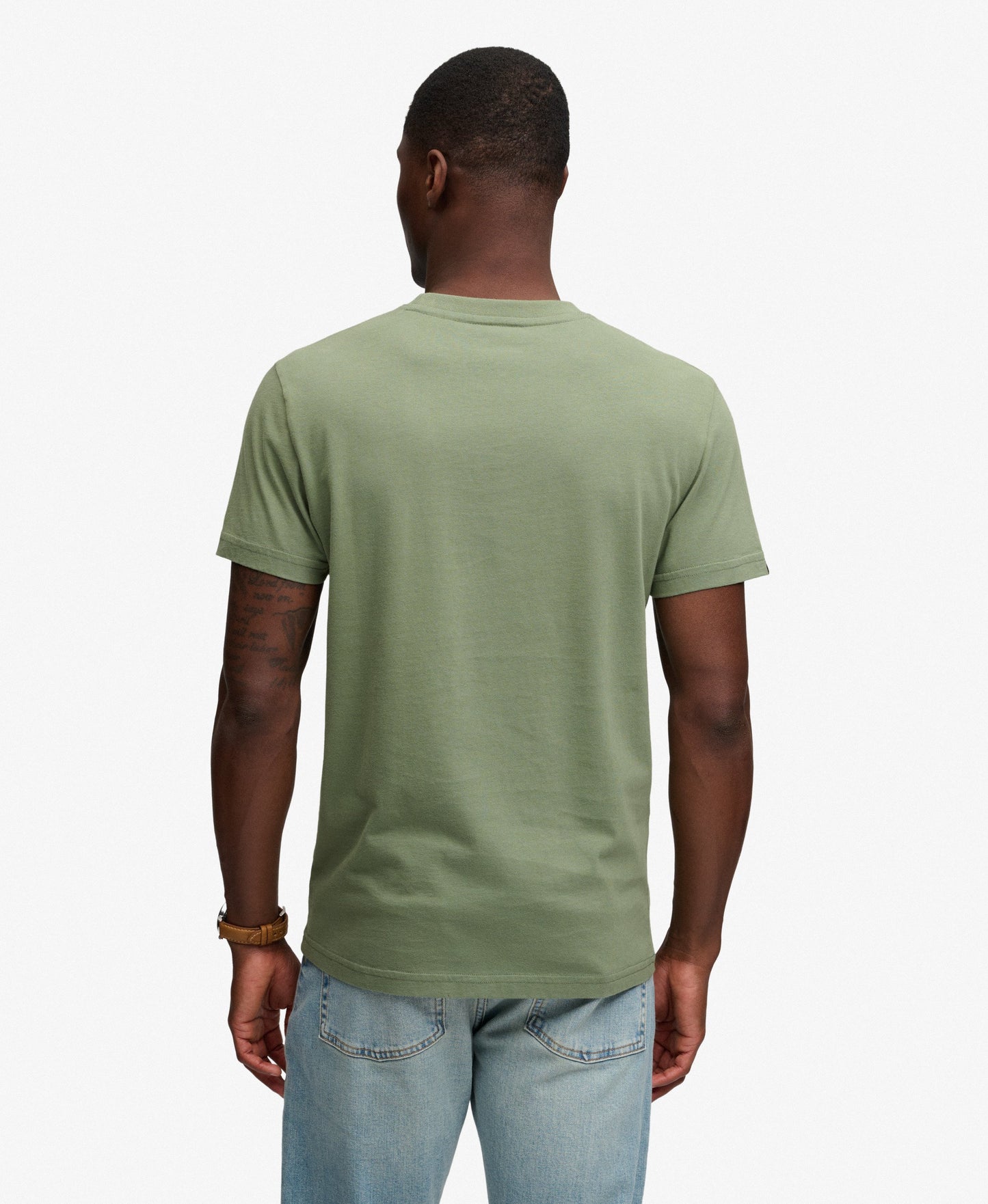 Superdry Essential Serif Logo Embroidered T-Shirt - Laurel Khaki/Chalk