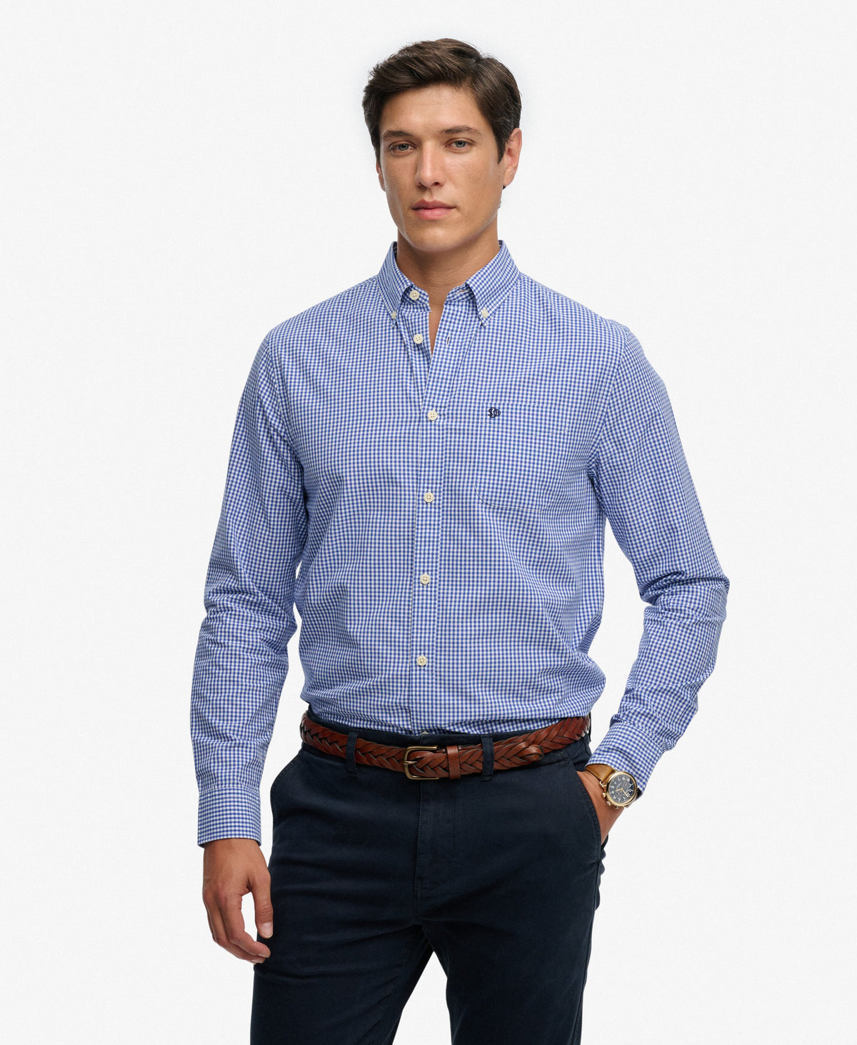 Superdry Preppy Poplin Long Sleeve Shirt - Montauk Navy Gingham
