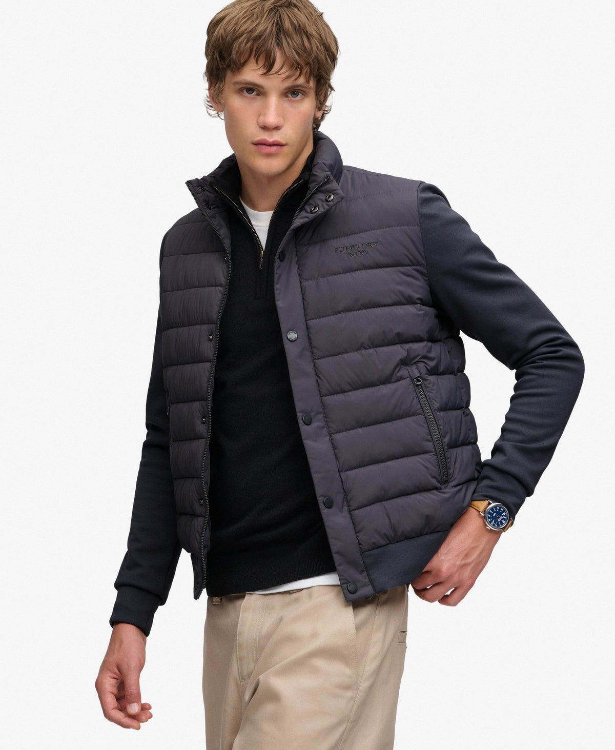 Superdry Interlock Hybrid Jacket - Charcoal