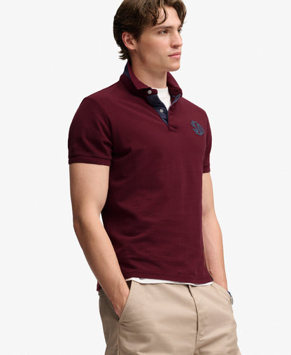 Superdry Pique Monogram Polo Shirt - Port Burgundy