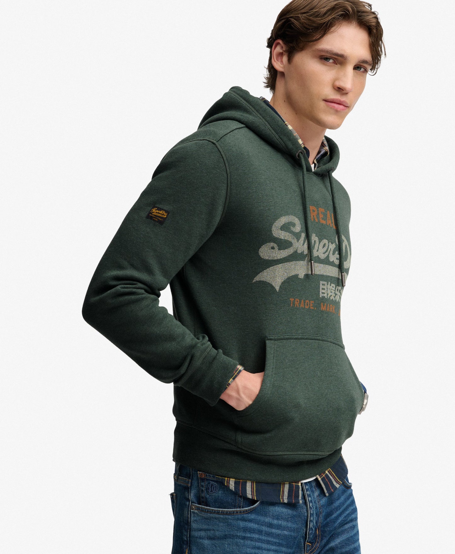 Superdry Vintage Logo Heritage Relaxed Hoodie - Denver Green Marl