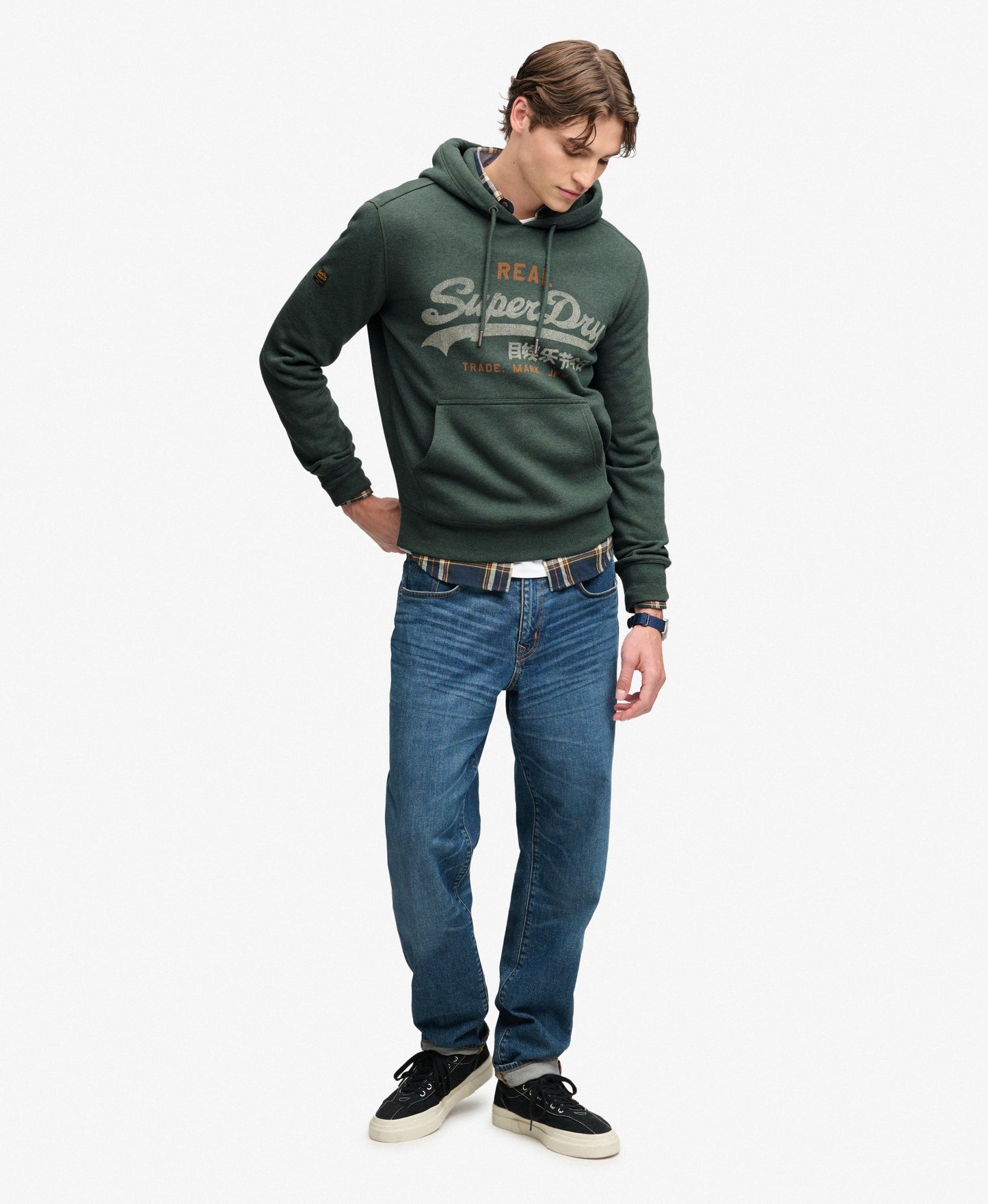 Superdry Vintage Logo Heritage Relaxed Hoodie - Denver Green Marl