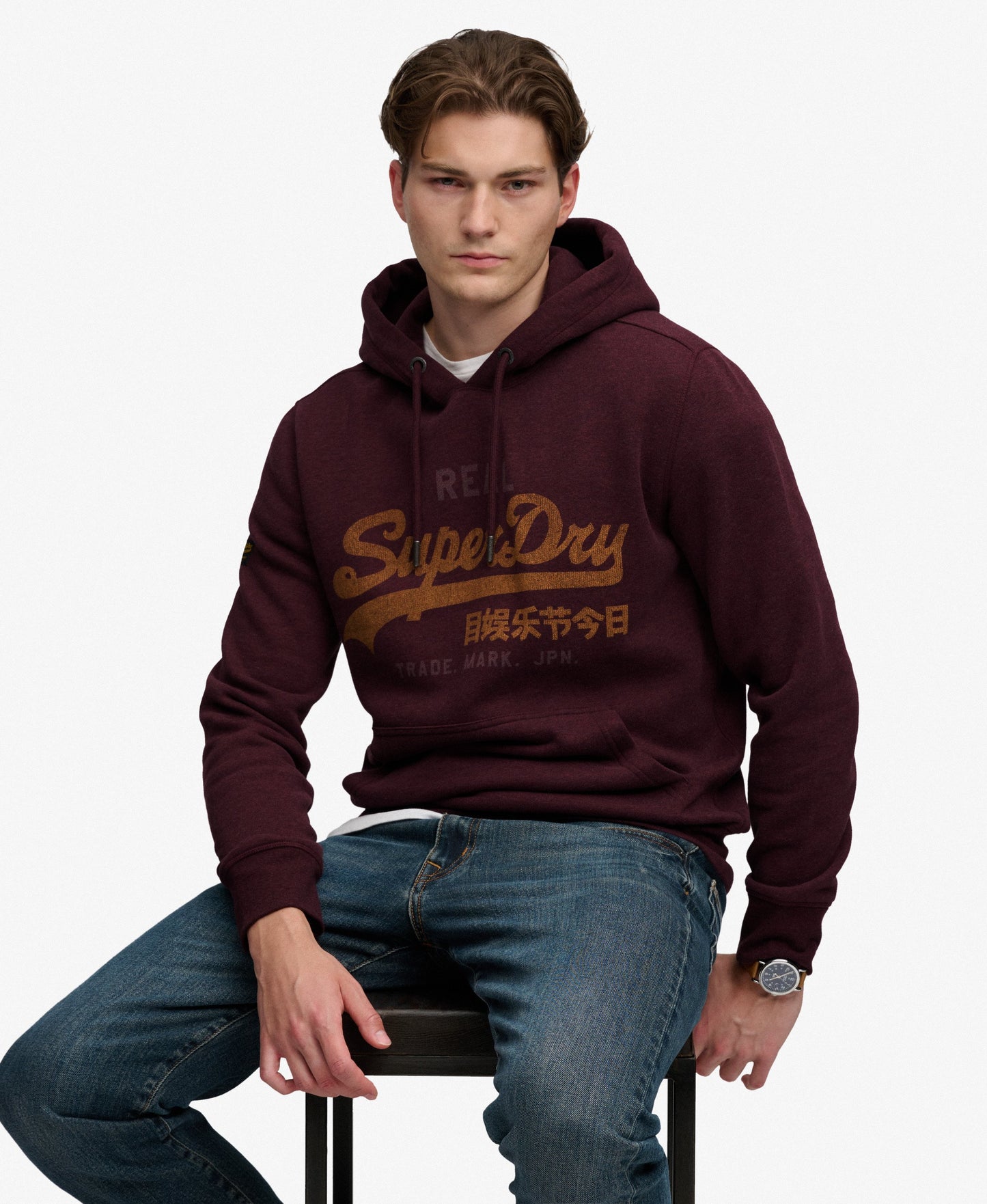 Superdry Vintage Logo Heritage Relaxed Hoodie - Tawny Port Red