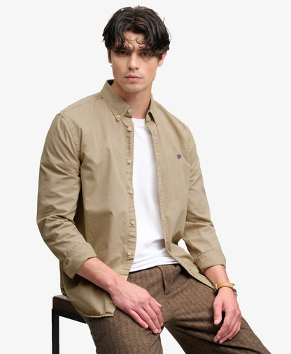 Superdry Garment Dyed Long Sleeve Shirt - Tumbled Tan