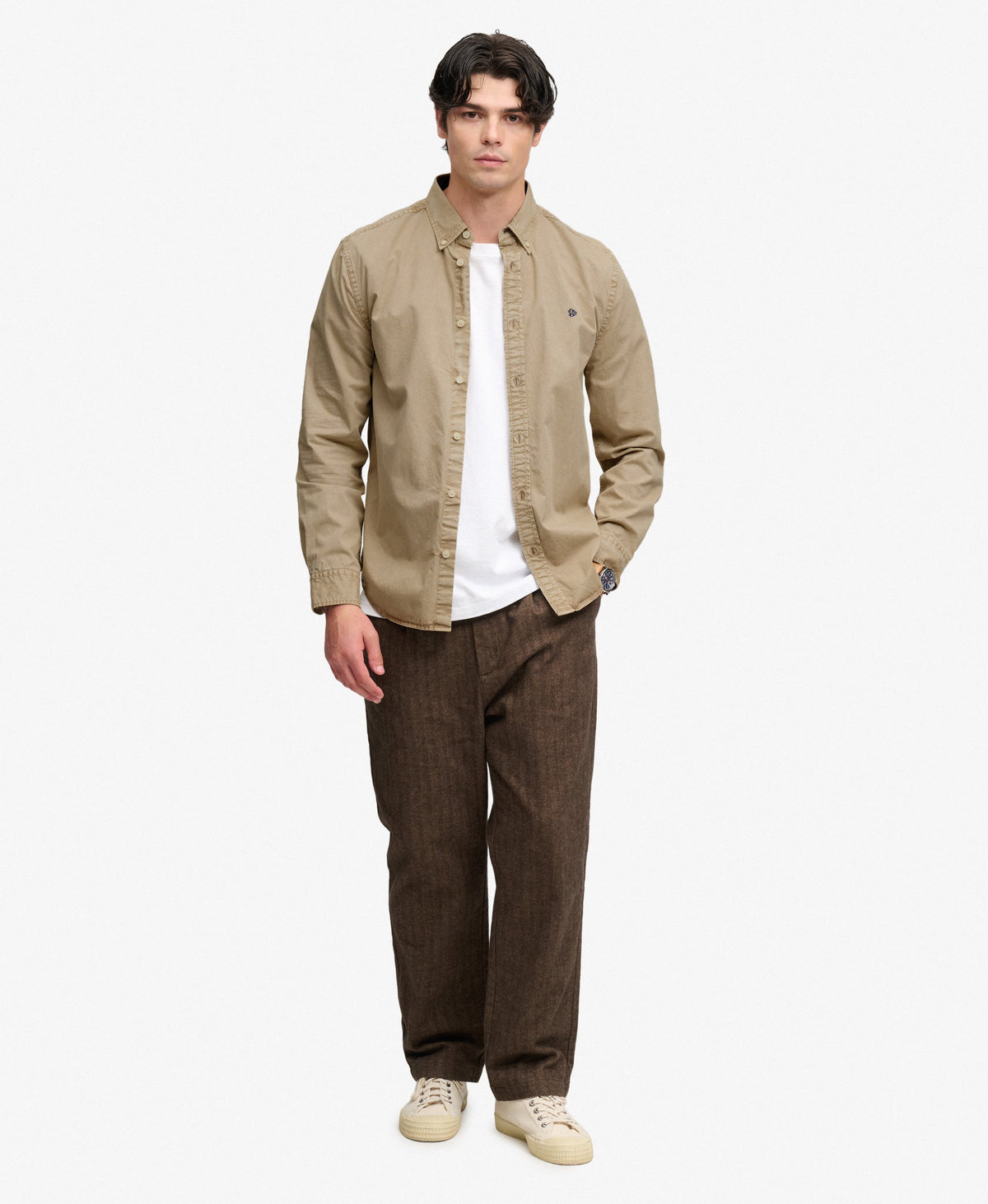 Superdry Garment Dyed Long Sleeve Shirt - Tumbled Tan