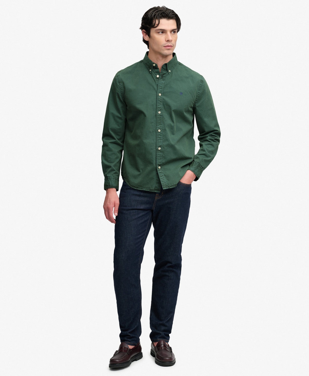 Superdry Garment Dyed Long Sleeve Shirt - Tumbled Green