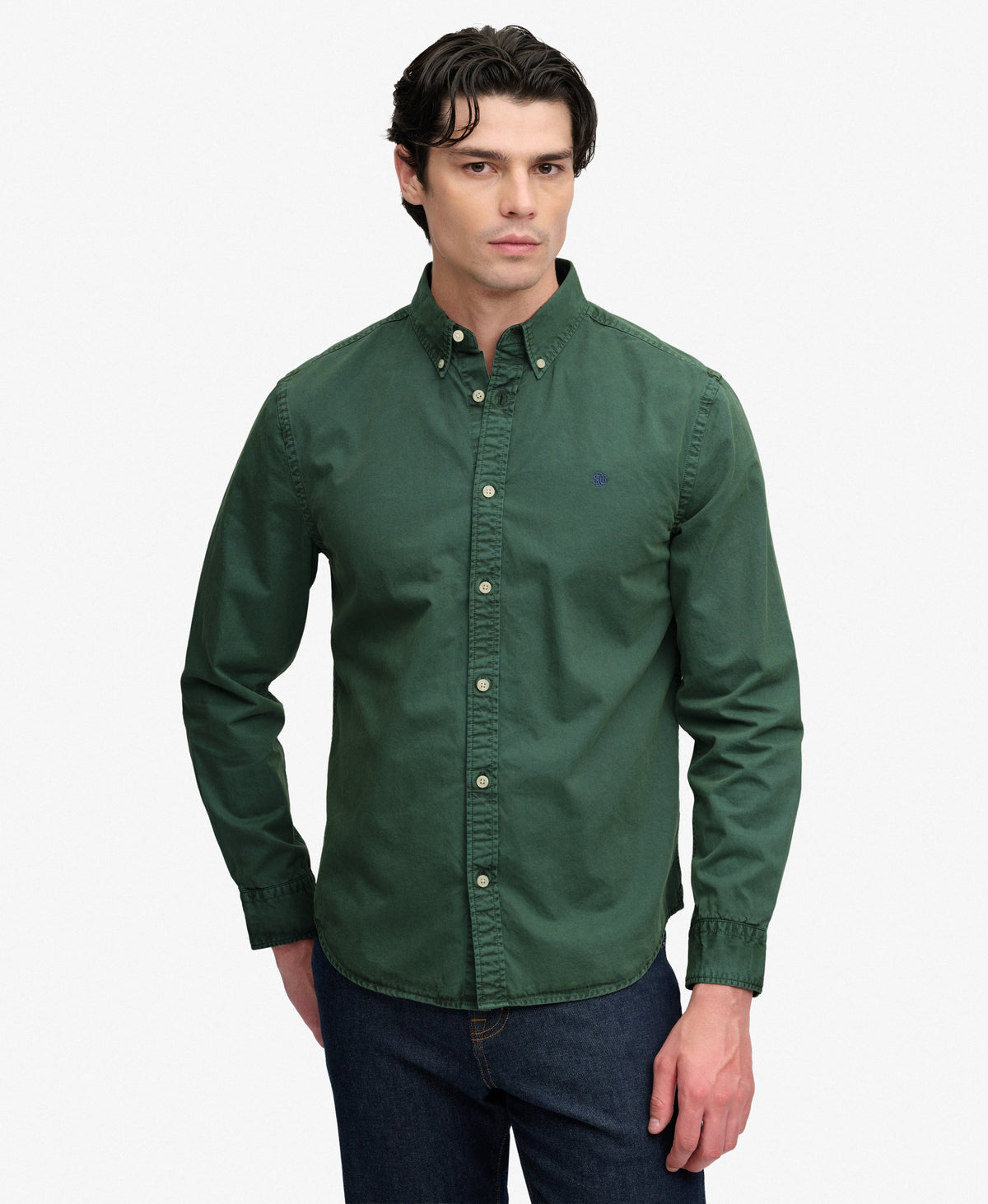 Superdry Garment Dyed Long Sleeve Shirt - Tumbled Green