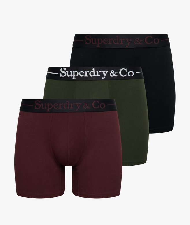 Superdry & Co Triple Pack Boxer Shorts - Black/Burgundy/Olive Green