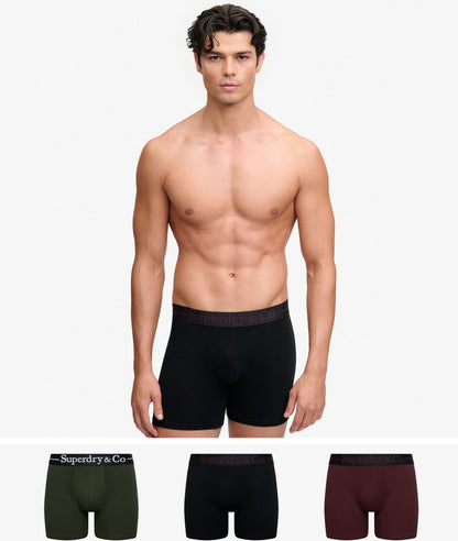 Superdry & Co Triple Pack Boxer Shorts - Black/Burgundy/Olive Green