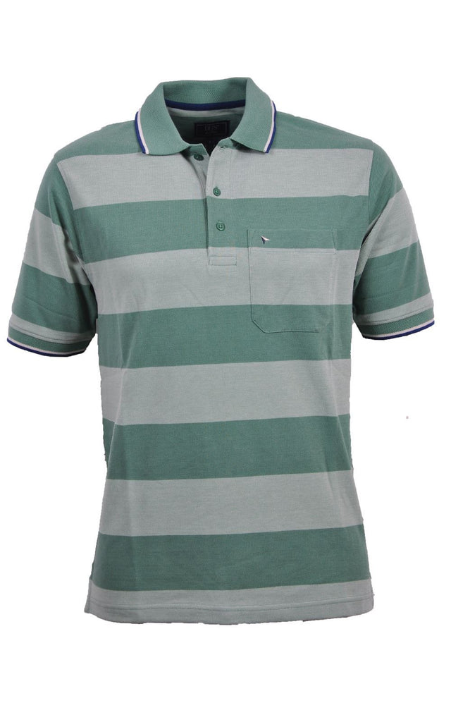 Daniel Grahame Short Sleeve 3 Button Stripe Polo Shirt 99 - Green