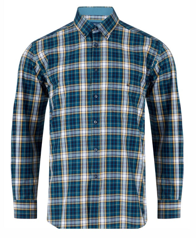 Daniel Grahame Long Sleeve Casual Check Shirt 26 - Blue/Yellow