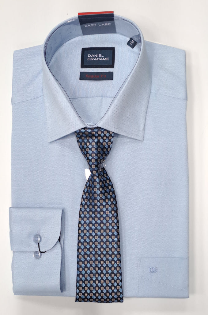 Daniel Grahame Gordon Long Sleeve Formal Shirt & Tie 22 - Blue