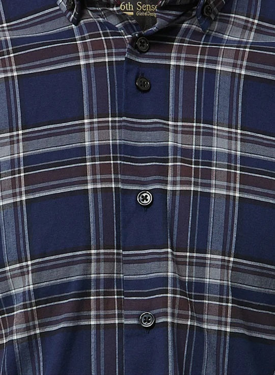 6th Sense BD Gold Long Sleeve Check Shirt O#16 - Navy/Burgundy