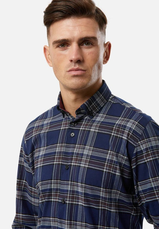 6th Sense BD Gold Long Sleeve Check Shirt O#16 - Navy/Burgundy