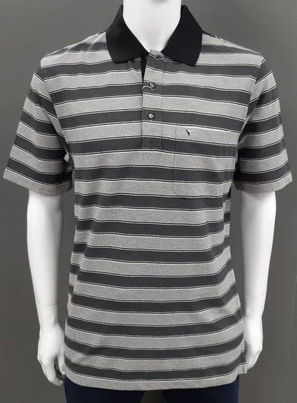 Daniel Grahame Short Sleeve 3 Button Stripe Polo Shirt 05 - Charcoal/Black