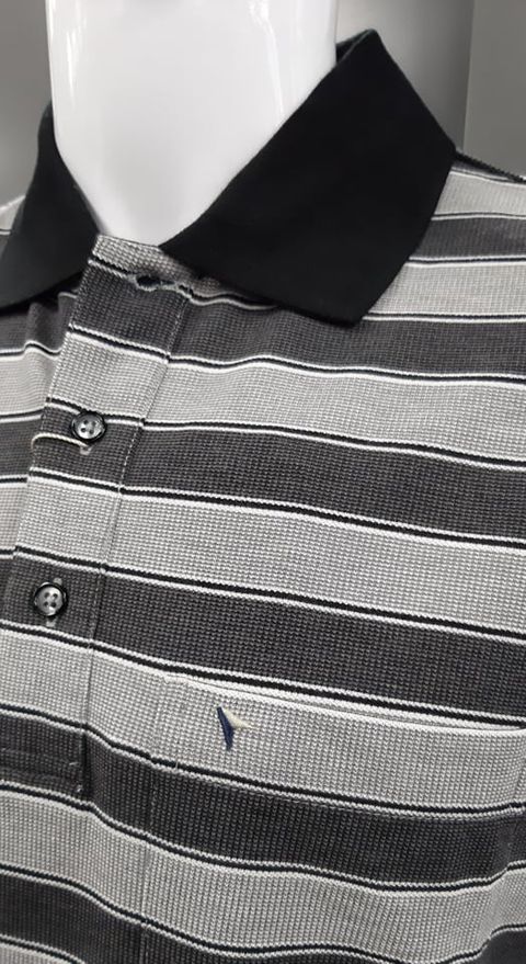 Daniel Grahame Short Sleeve 3 Button Stripe Polo Shirt 05 - Charcoal/Black