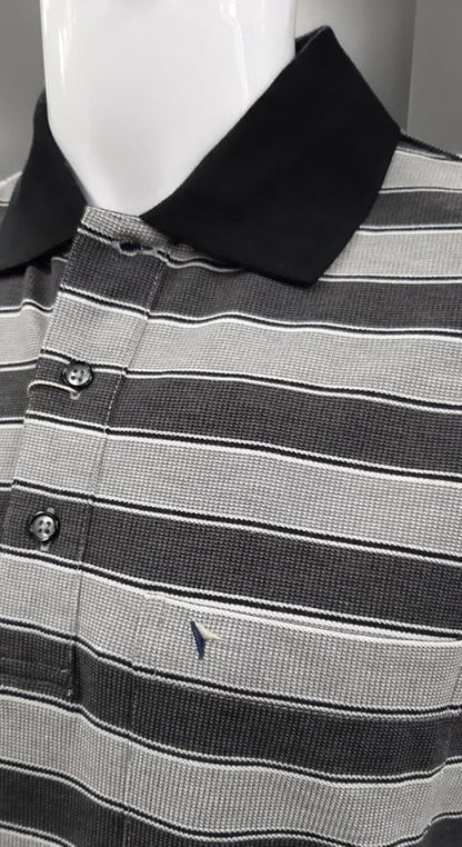 Daniel Grahame Short Sleeve 3 Button Stripe Polo Shirt 05 - Charcoal/Black