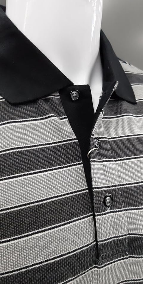 Daniel Grahame Short Sleeve 3 Button Stripe Polo Shirt 05 - Charcoal/Black