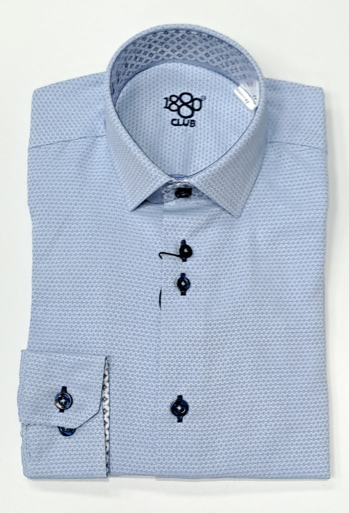 Boys 1880 Cadiz Diamond Print Long Sleeve Shirt - Blue