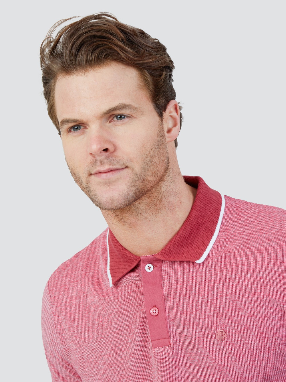 Mish Mash Two Colour Pique Cotton Polo Shirt - Dark Pink