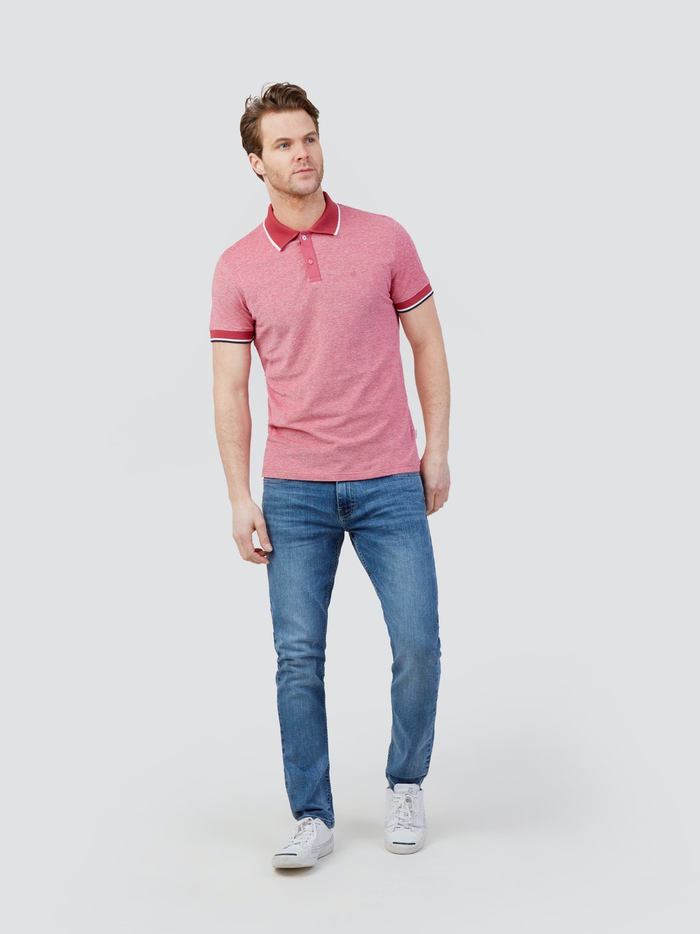 Mish Mash Two Colour Pique Cotton Polo Shirt - Dark Pink
