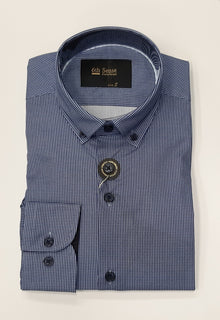 6th Sense BD Gold Print Long Sleeve Shirt O#30 - Blue