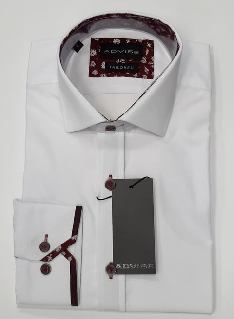 Advise Tailored Fit Long Sleeve Shirt AD-435 - White/Burgundy