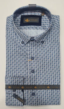 White Label Long Sleeve Circle Pattern Casual Shirt - Blue