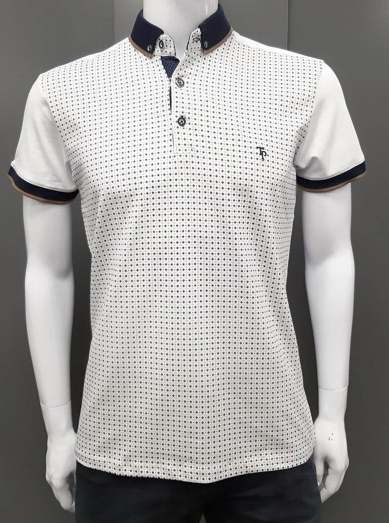 Tom Penn Diamond Print Polo Shirt 866 - White/Beige