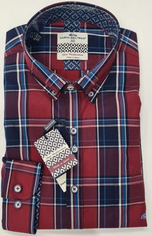 Dario Beltran Frades Long Sleeve Shirt - 990 Red / Navy Check