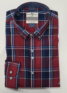 Dario Beltran Frades Long Sleeve Shirt - 990 Red / Navy Check