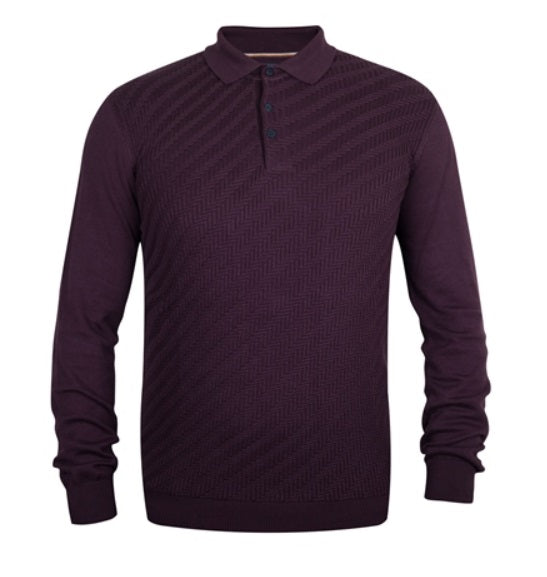 Guide London Aubergine Cotton Jacquard Front Polo - Aubergine
