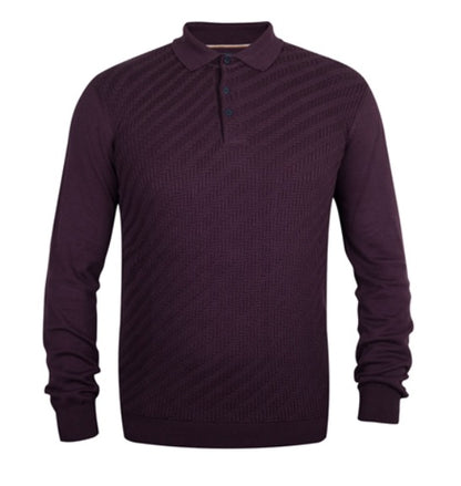 Guide London Aubergine Cotton Jacquard Front Polo - Aubergine