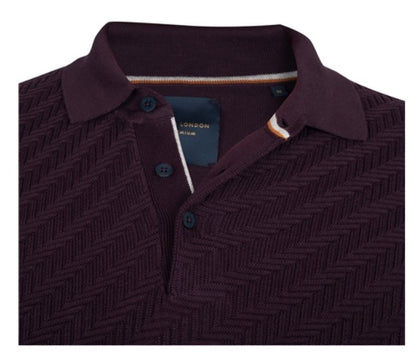 Guide London Aubergine Cotton Jacquard Front Polo - Aubergine