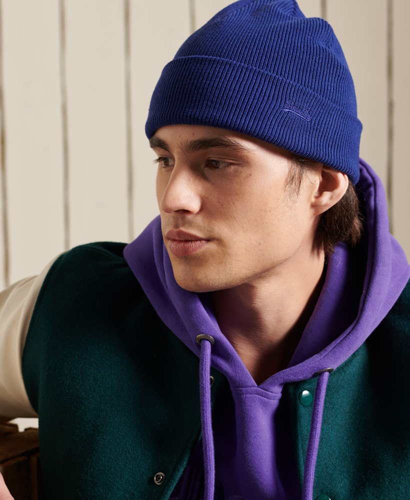 Mens Superdry Vintage Logo Beanie - Bright Blue Grit
