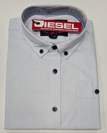 Boys Diesel Bennett Diamond Print Long Sleeve Shirt 597 - White/Blue