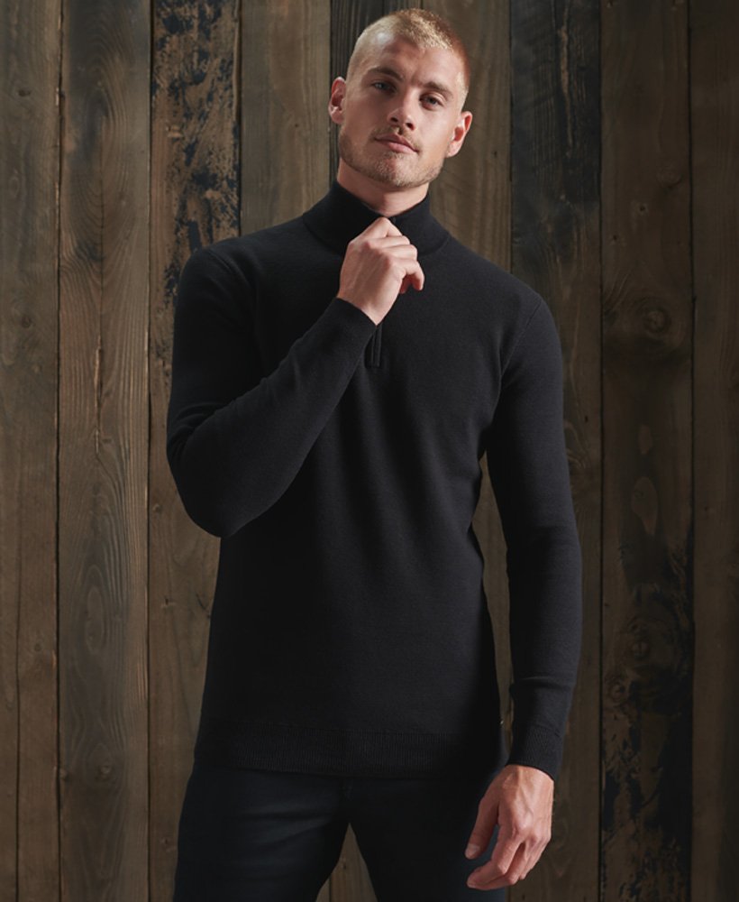 Superdry Cotton Knit Henley Half Zip Sweater - Black