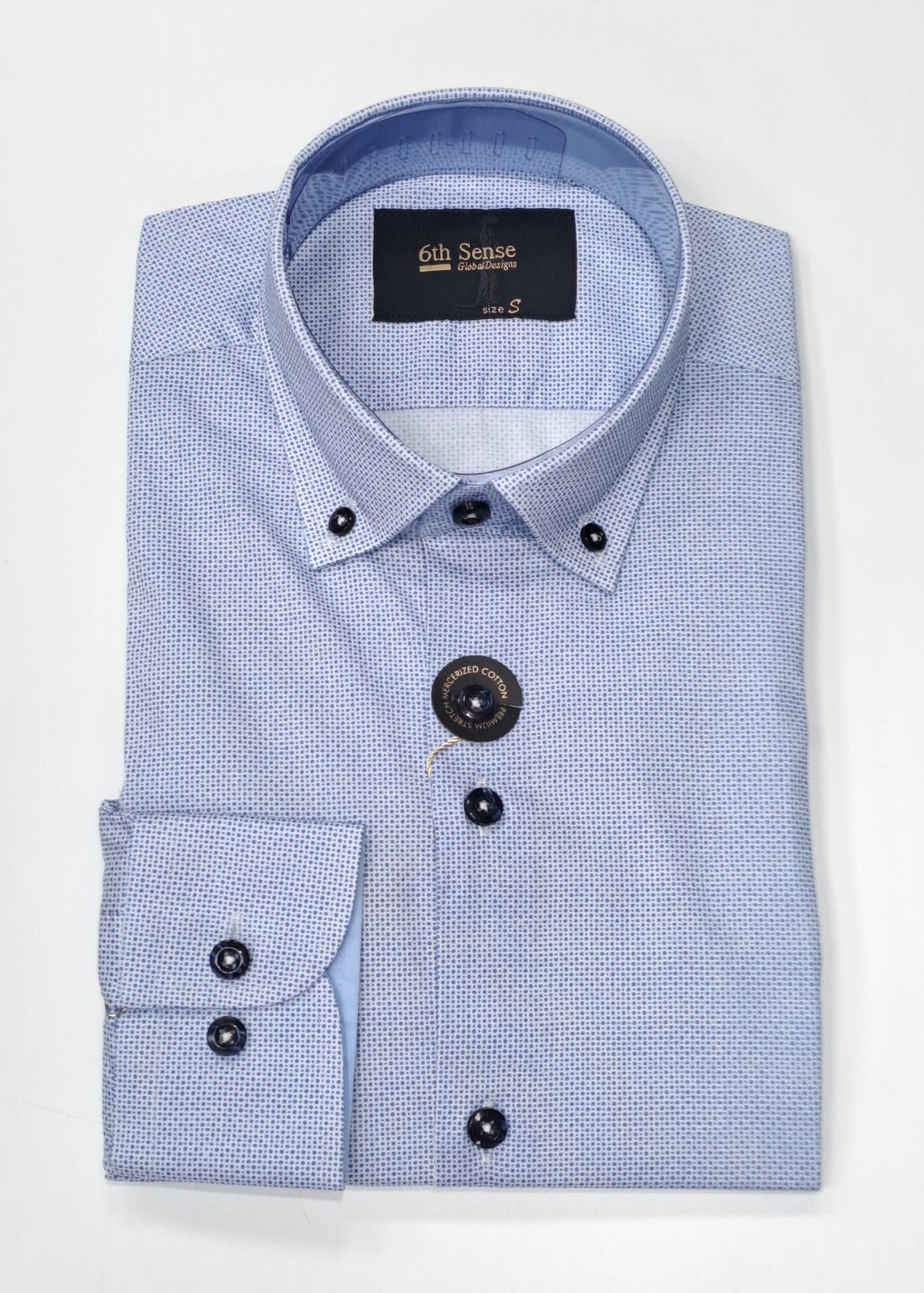 6th Sense Circle Print Long Sleeve Shirt O#9- Blue