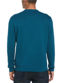 Original Penguin Sticker Pete Fleece Organic Cotton Crew Neck Sweatshirt - Blue Coral