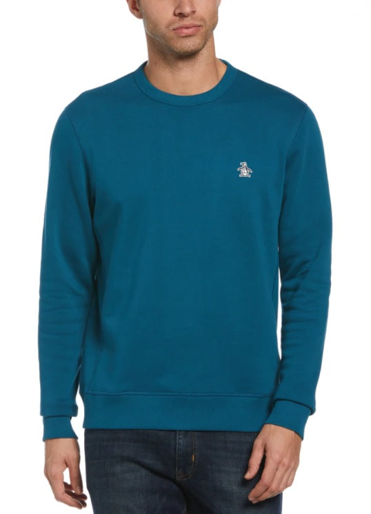 Original Penguin Sticker Pete Fleece Organic Cotton Crew Neck Sweatshirt - Blue Coral