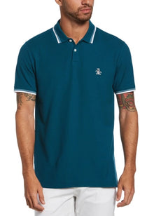 Original Penguin Sticker Pete Organic Cotton Pique Polo Shirt - Coral Blue