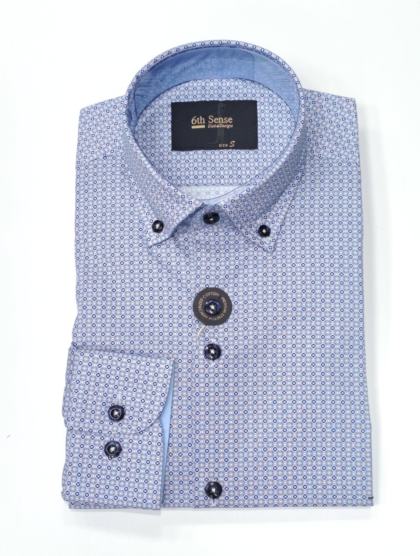 6th Sense Diamond Print Long Sleeve Shirt O#27- Blue