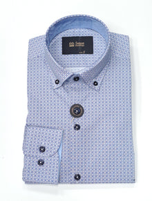 6th Sense Diamond Print Long Sleeve Shirt O#27- Blue