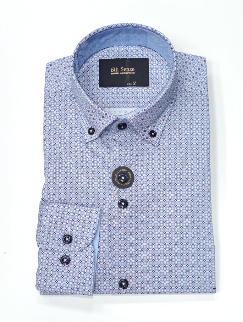 6th Sense Diamond Print Long Sleeve Shirt - Blue