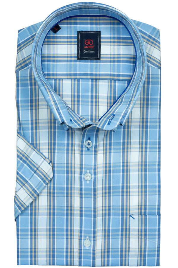 Andre Corrib Short Sleeve Checked Shirt- Beige