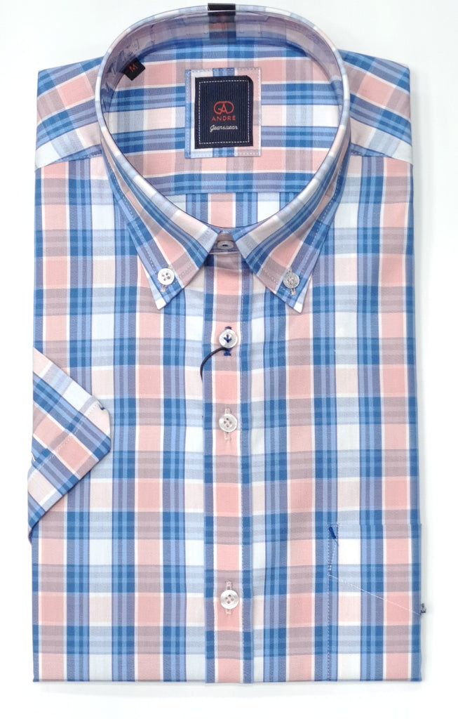 Andre Corrib Short Sleeve Checked Shirt- Coral