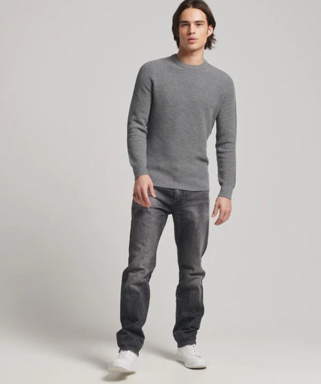 Superdry Vintage Textured Crew Knit - Storm Grey Heather