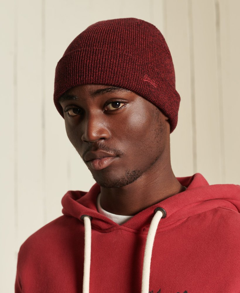 Mens Superdry Vintage Logo Beanie - Dark Red Grit